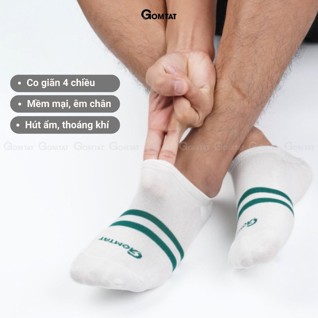 Combo 5 đôi vớ cổ ngắn nam nữ GOMTAT mẫu 2 sọc, chất liệu cotton hút ẩm thoáng khí khử mùi êm chân  -GOM503-2SOC-CB5