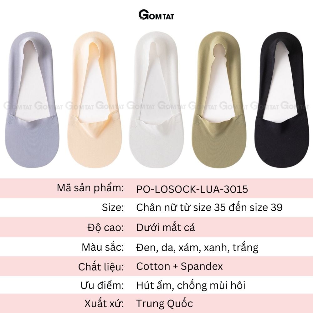 Combo 5 đôi tất đi giày búp bê nữ cao cấp GOMTAT, chất liệu cotton êm chân kháng khuẩn khử mùi  -PO-LOSOCK-LUA-3015-CB5