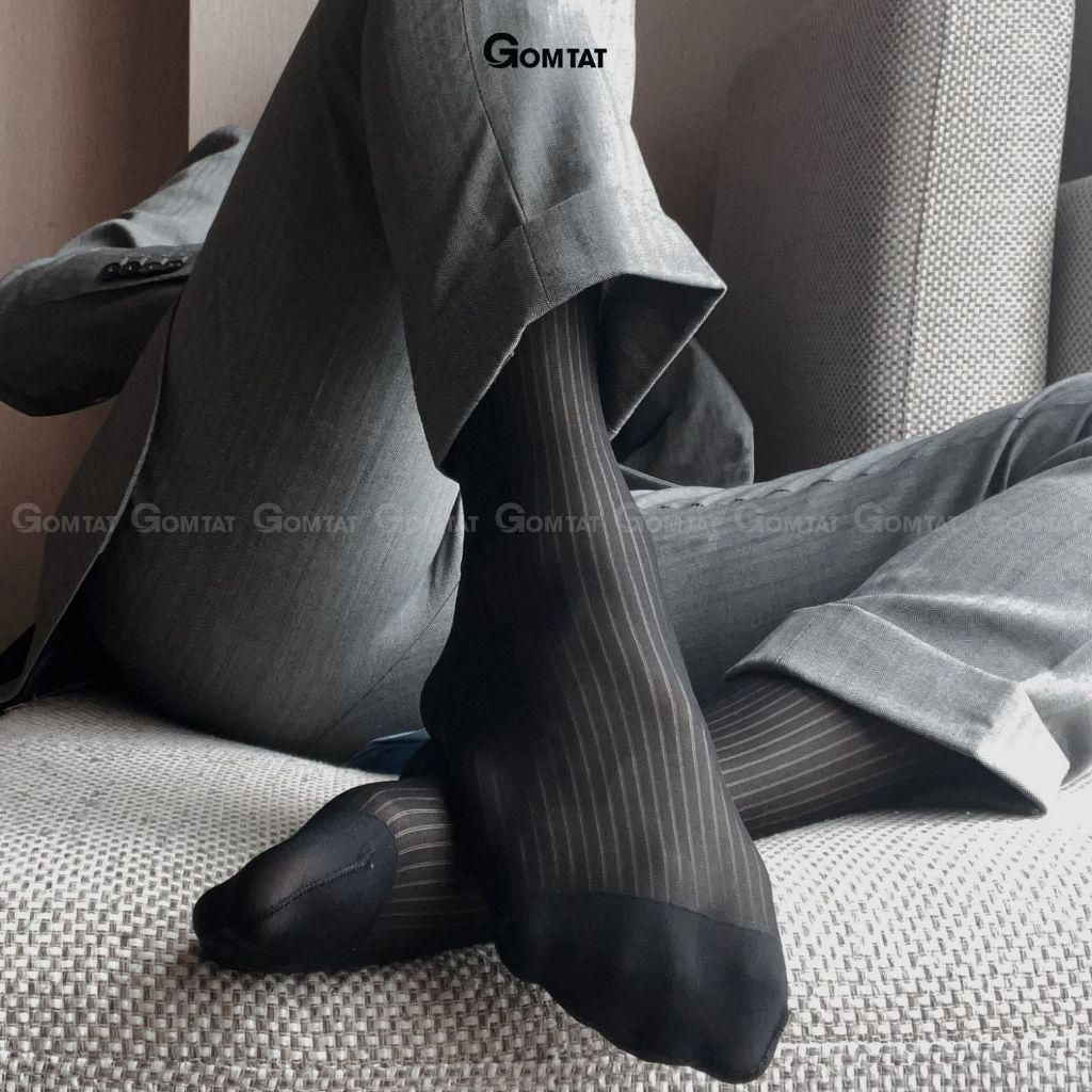 Hộp 5 đôi vớ công sở nam GOMTAT, tất nam đi giày tây chất liệu sợi nylon cao cấp, vớ cổ cao nam họa tiết sọc gân xuyên thấu, mềm mịn êm chân, Menswear - D16-A094-CB5