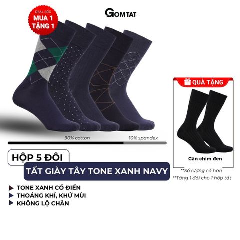  Hộp 5 đôi tất giày tây nam công sở GOMTAT mẫu MIX16, chất liệu cotton mềm mại, hút ẩm thoáng khí - GOM-MIX16-CB5 