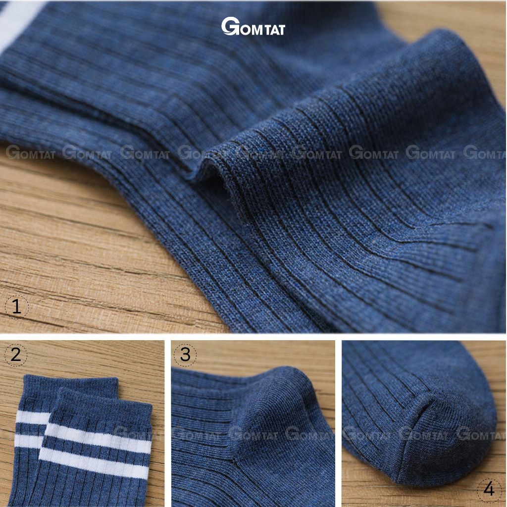 Set 10 đôi vớ cổ cao nam nữ sọc ngang GOMTAT, chất cotton dày dặn mềm mại, thấm hút tốt - CB202-CB10