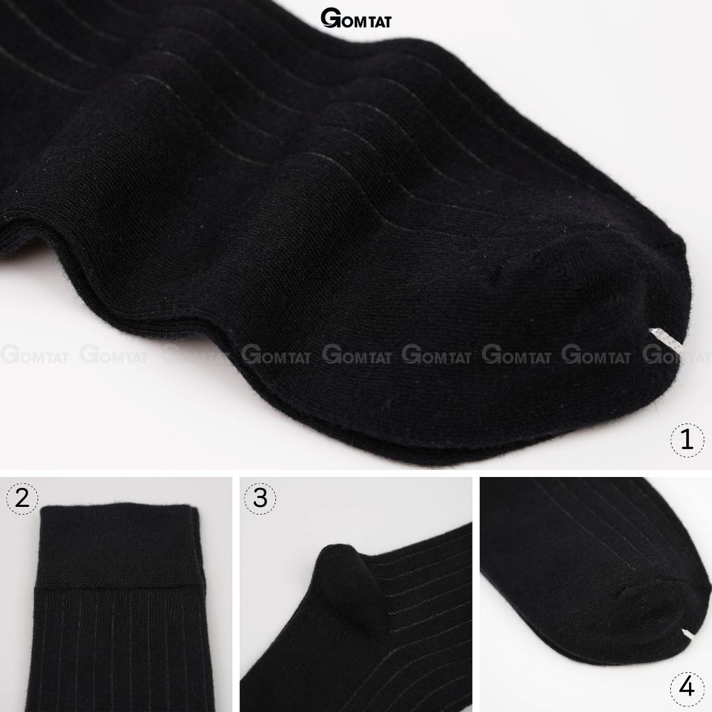 Hộp 10 đôi vớ nam cổ cao công sở GOMTAT mẫu gân chìm màu đen, chất liệu cotton, thoáng mát - GOM-TAYGANCHIM-DEN-CB10