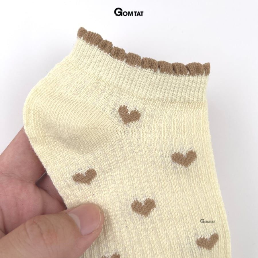 Set 5 đôi vớ nữ cổ ngắn GOMTAT họa tiết màu nâu dễ thương, chất liệu mềm mỏng thoáng mát, êm chân  -CB086