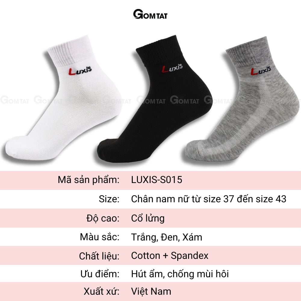 Combo 5 đôi vớ thể thao nam nữ dày dặn GOMTAT, chất liệu cotton kháng khuẩn khử mùi, êm mềm mịn mát - LUXIS-S015-CB5