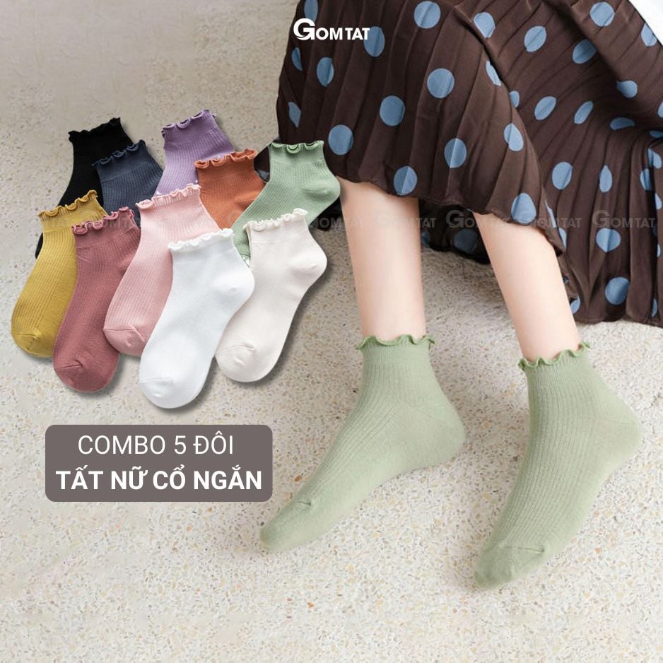 Combo 5 đôi tất nữ cổ bèo GOMTAT, vớ cổ ngắn nữ cotton hút ẩm thoáng khí mềm mịn - FIVE-2004-CB5