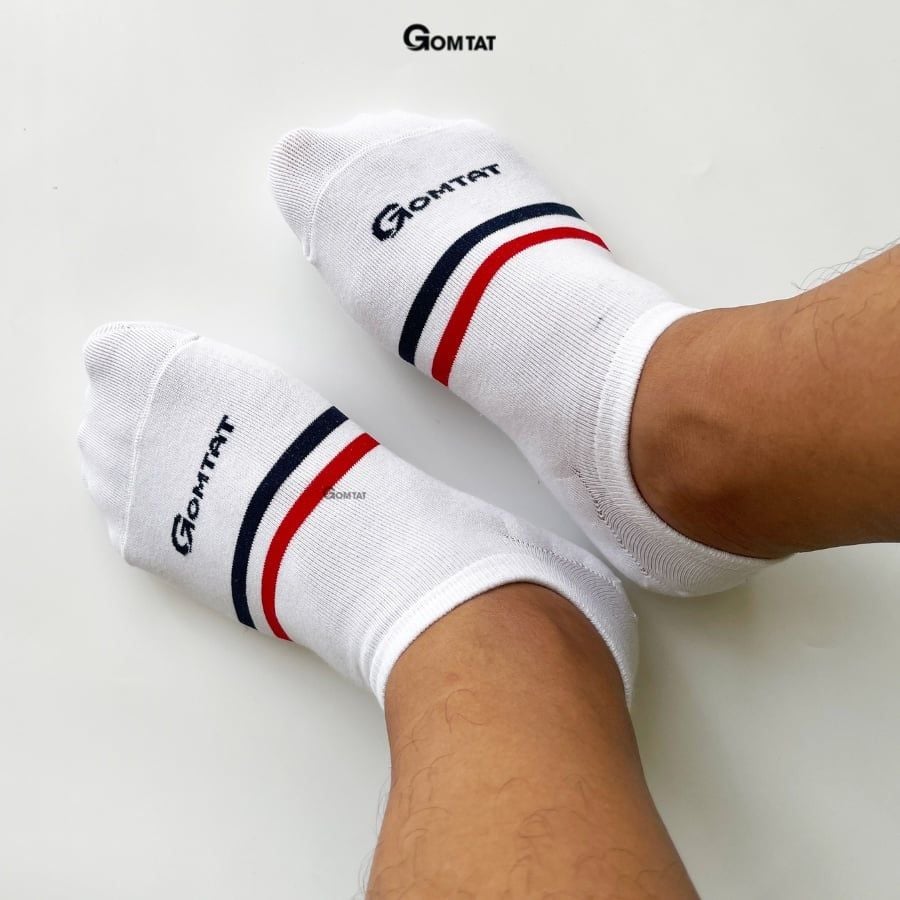 Combo 5 đôi vớ cổ ngắn nam nữ GOMTAT mẫu 2 sọc, chất liệu cotton hút ẩm thoáng khí khử mùi êm chân  -GOM503-2SOC-CB5