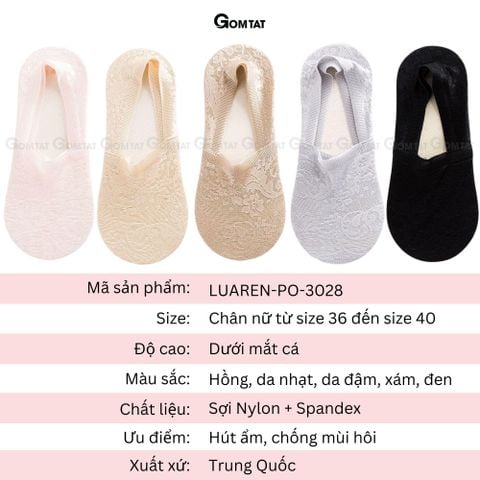  Tất nữ đi giày búp bê không lộ chân khi mang, vớ lười nữ chất liệu lụa phối ren cao cấp, có bo thun chống tuột gót, vớ nữ đi giày búp bế, tất lười nữ, Voan, Women, Hồng - LUAREN-PO-3028-1DOI 