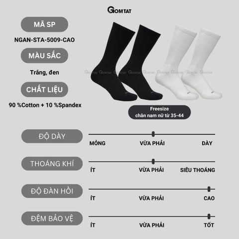  Combo 10 đôi tất nam nữ cao cổ GOMTAT, chất liệu cotton cao cấp, có đệm lót xù êm chân, giữ ấm - STA-5009-CAO-CB10 