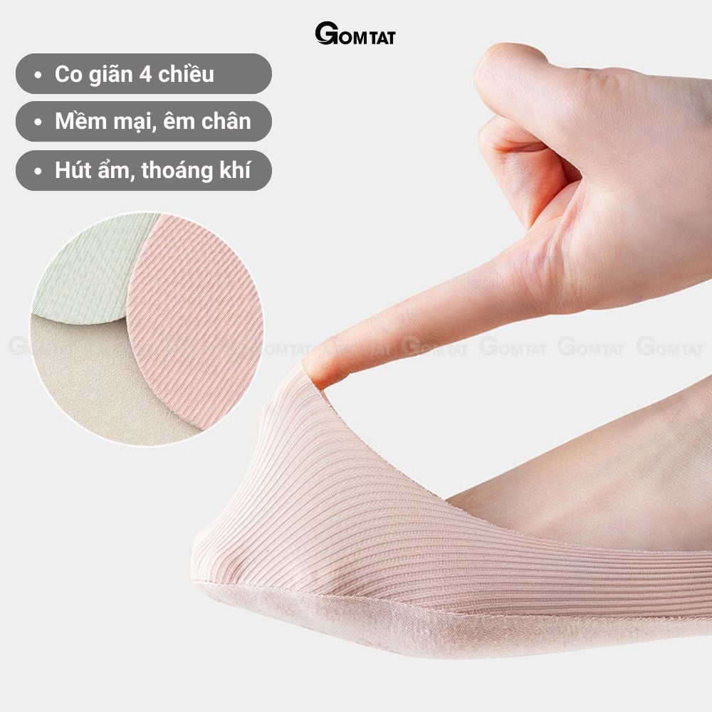 Combo 5 đôi tất đi giày lười nữ GOMTAT, có đệm silicon chống tuột gót, chất liệu cotton êm chân - BUB-KOL-1302-CB5