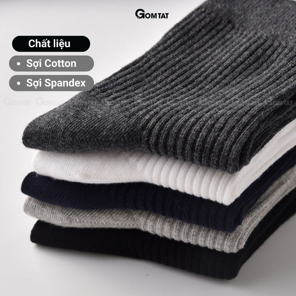 Set 5 đôi tất vớ nam cổ cao GOMTAT, hoạ tiết gân chìm, chất liệu cotton dày dặn thoáng khí - CAOTRON-FIVE-2001-CB5