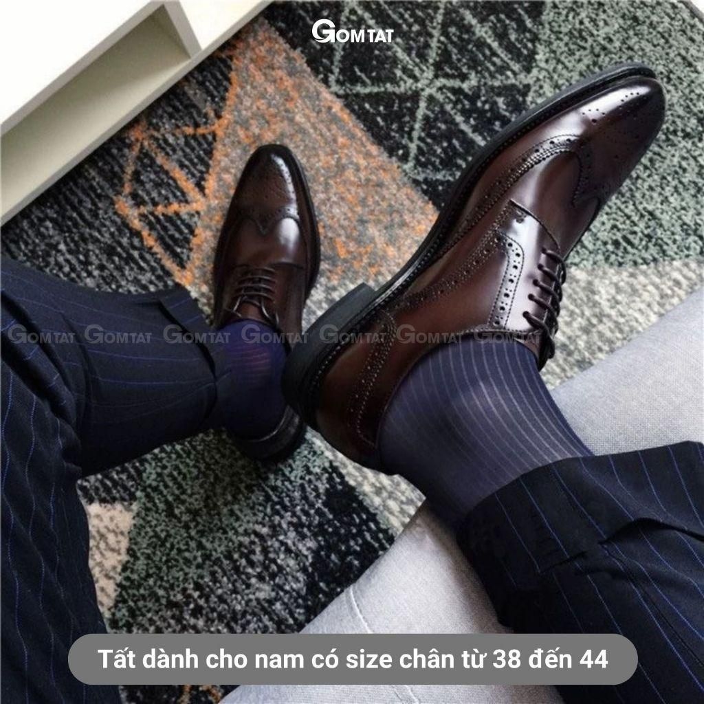 Tất vớ đi giày tây nam GOMTAT chất liệu sợi Nylon cao cấp, tất công sở họa tiết sọc gân, vớ nam cổ cao siêu mỏng xuyên thấu, mềm mịn - D16-A094-1DOI