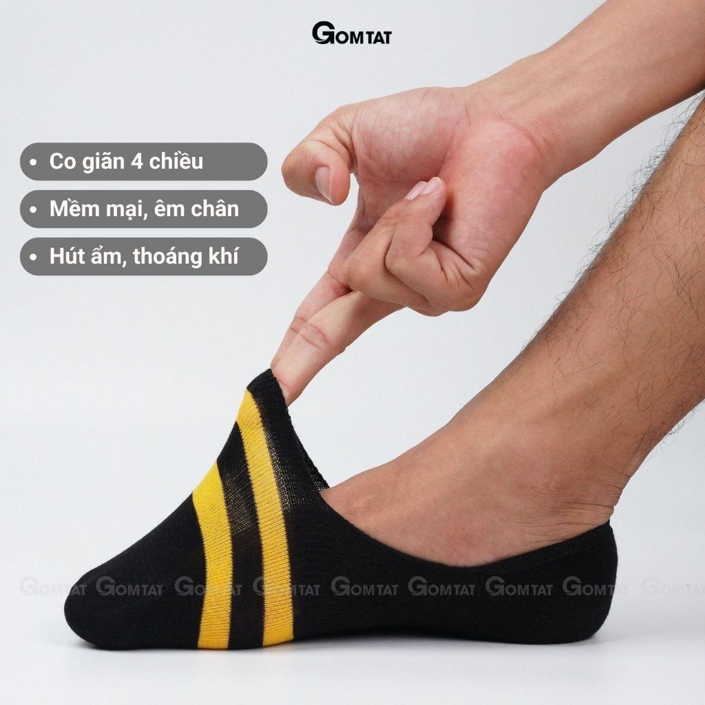 Tất đi giày lười nam cao cấp GOMTAT, mẫu 2 sọc ngang có đệm silicon chống tuột gót  -TATLUOI-SOCNGANG-CB5