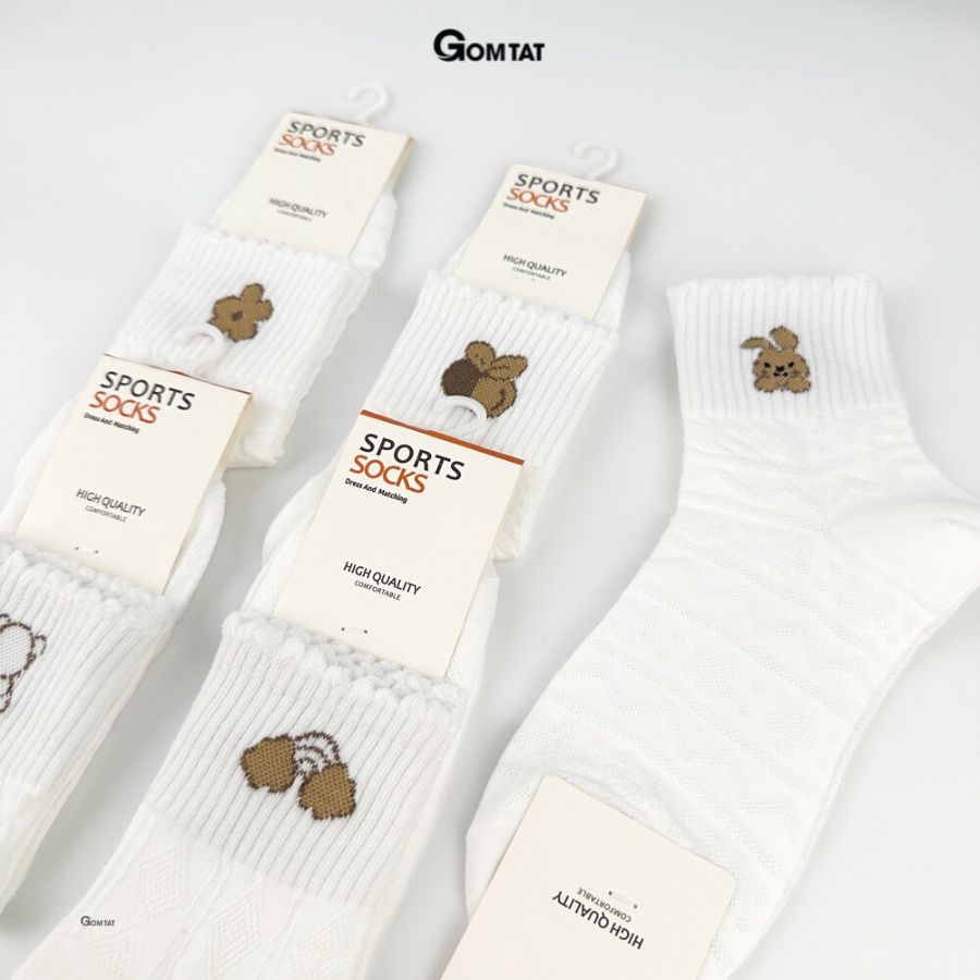 Set 5 đôi tất nữ cổ trung GOMTAT hoạ tiết hình thú đáng yêu, chất liệu cotton êm mềm mịn mát  -LISU25-LUNG-HTNAU