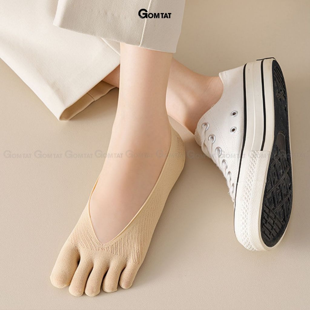 Set 5 đôi tất chân xỏ ngón GOMTAT, chất liệu sợi nylon mềm mịn, hút ẩm thoáng khí, khử mùi êm chân - D16-A095-CB5