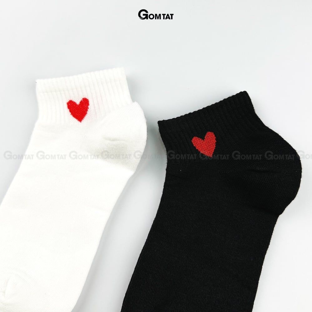 Tất cổ thấp nữ GOMTAT họa tiết trái tim, chất liệu cotton mềm mịn hút ẩm thoáng khí khử mùi êm chân  -TRAITIM-XH-1DOI