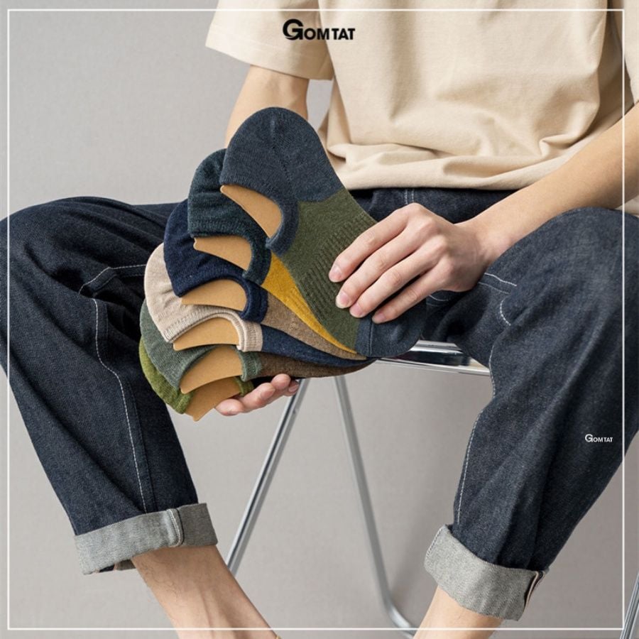Set 7 đôi tất ngắn cổ nam có đệm chống tuột gót GOMTAT, vớ nam cổ ngắn chất liệu cotton êm mềm mịn mát - NAMCN-CC-01