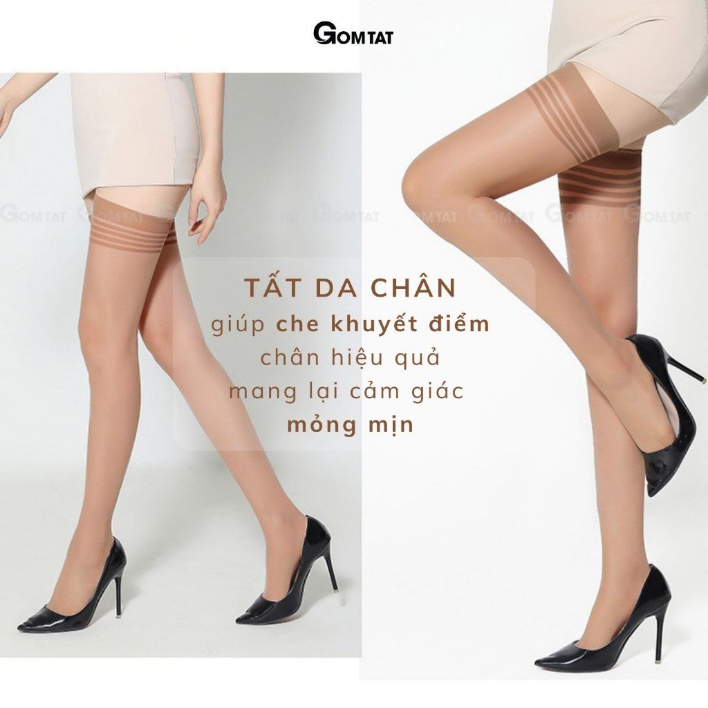 Set 10 đôi tất vớ dài qua gối nữ GOMTAT che khuyết điểm siêu dai, chất liệu sợi poly mềm mịn co giãn - D16-A104-CB10