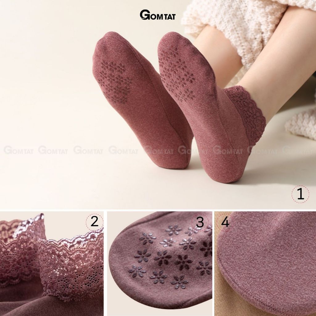 Set 8 đôi tất cổ thấp nữ cao cấp có đệm chống trượt GOMTAT, vớ cổ ren nữ cổ ngắn chất liệu cotton mềm mịn - D16-A065