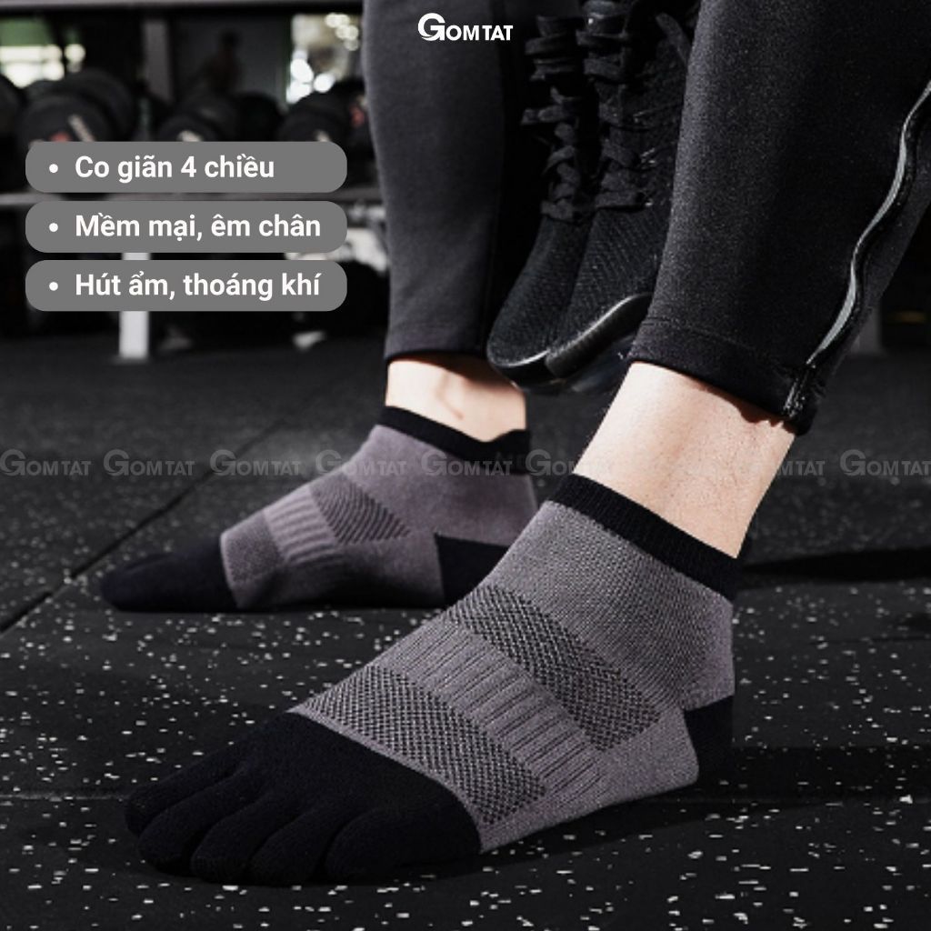 Combo 3 đôi tất thể thao xỏ ngón cổ ngắn GOMTAT, chất liệu cotton hút ẩm thoáng khí -XONGON-MAX-1201-CB3