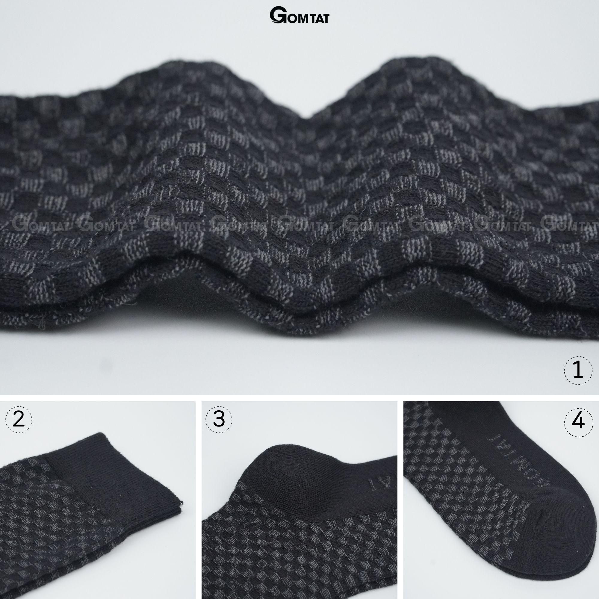 Tất đi giày tây nam GOMTAT màu đen sọc caro xám, vớ nam cổ cao 27cm chất liệu cotton cao cấp thoáng mát êm chân, tất nam cao cổ, vớ nam công sở Menswear - GOM-TAY12-DENCAROXAM