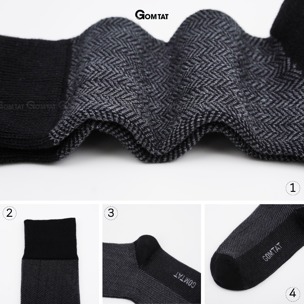 Hộp 4 đôi tất nam công sở GOMTAT mẫu sọc xương cá, chất liệu cotton cao cấp thoáng khí êm chân  -GOM-MIX14-CB4