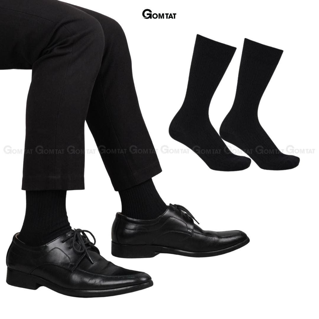 Tất vớ nam cổ cao GOMTAT đi giày tây, chất liệu cotton khử mùi thoáng khí họa tiết gân chìm màu đen Menswear - TAY-FIVE-2008-1DOI