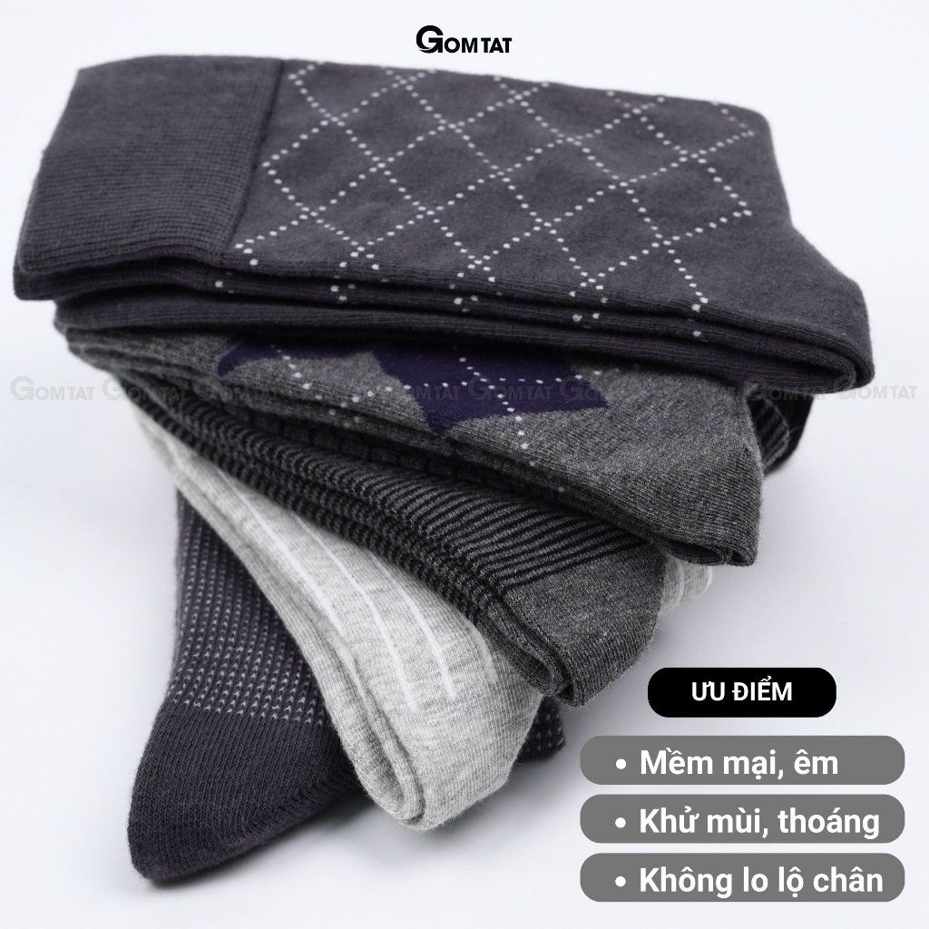 Hộp 5 đôi tất nam cao cổ đi giày tây GOMTAT tone màu xám, vớ nam công sở cổ cao chất liệu cotton cao cấp - GOM-MIX15-CB5