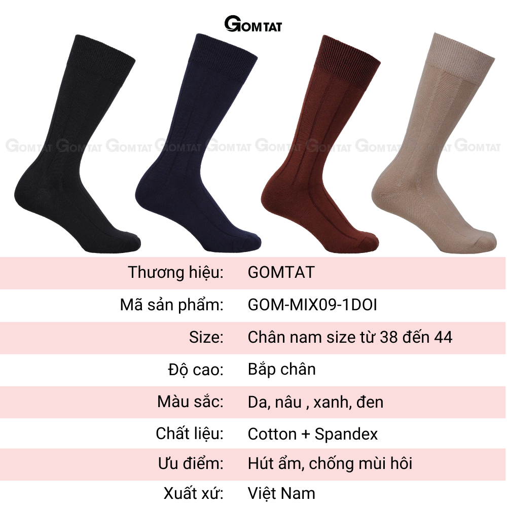 Hộp 4 đôi tất công sở GOMTAT, chất liệu cotton thoáng mát, êm chân - GOM-MIX09-CB4