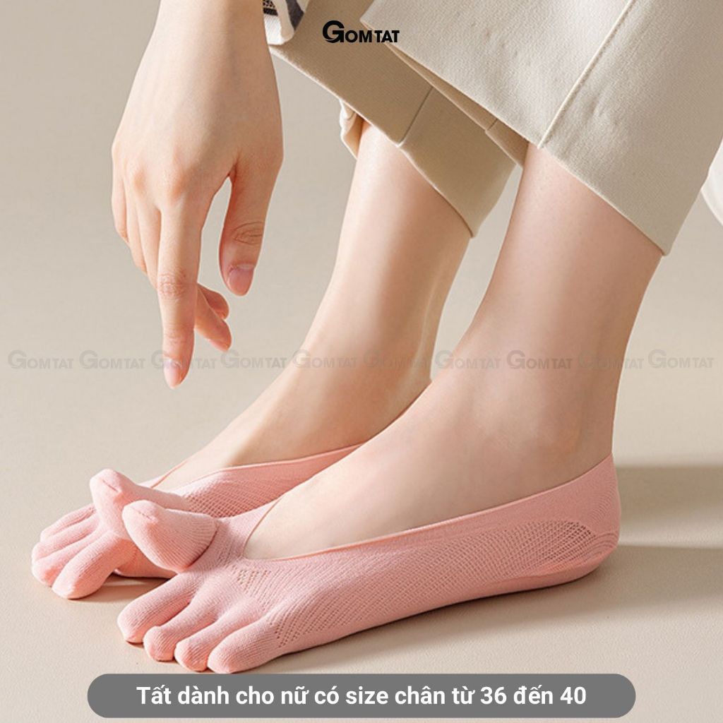 Set 5 đôi tất chân xỏ ngón GOMTAT, chất liệu sợi nylon mềm mịn, hút ẩm thoáng khí, khử mùi êm chân - D16-A095-CB5