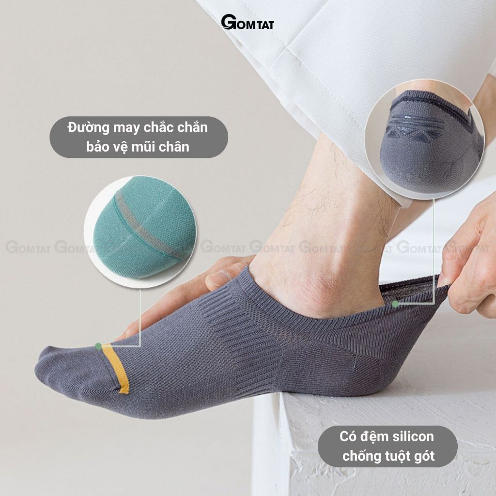 Combo 7 đôi tất ngắn nam chống tuột gót GOMTAT, vớ nam đi giày lười chất liệu cotton hút ẩm, mềm mại - D16-A080-CB7