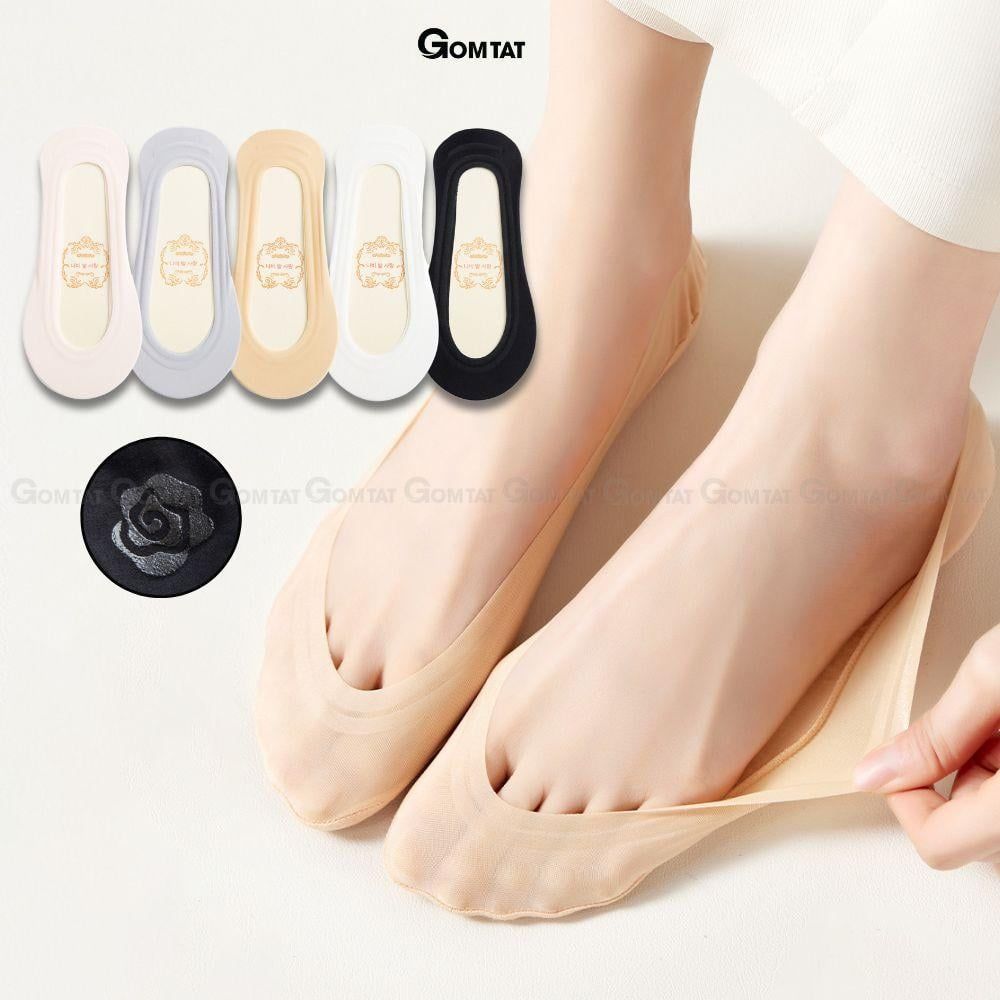 Tất nữ búp bê, vớ nữ mang giày lười, tất lười nữ, vớ lười nữ đi giày cao gót Xám, giày búp bê giấu vớ, có đệm cao su chống trượt, Voi, Đen - TNBB