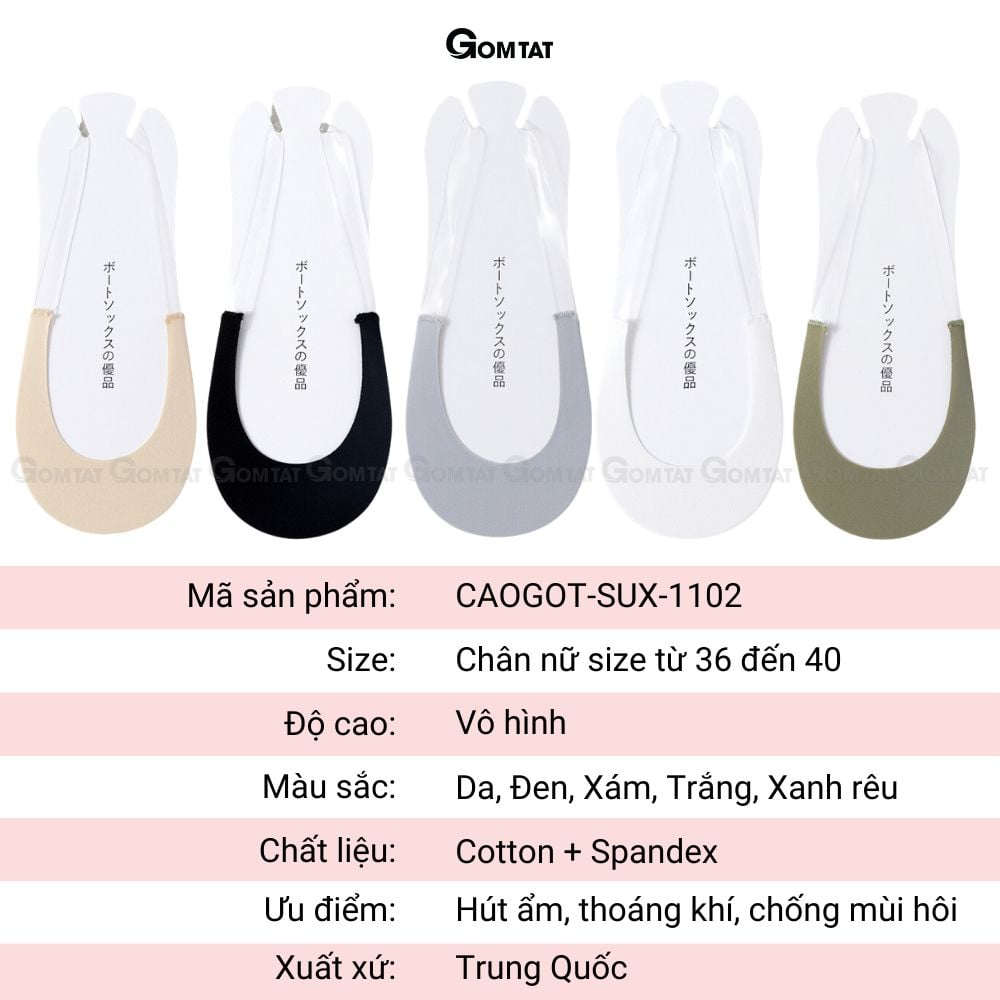 Combo 10 đôi tất đi giày cao gót nữ GOMTAT, chất liệu cotton êm chân khử mùi - CAOGOT-SUX-1102-CB10