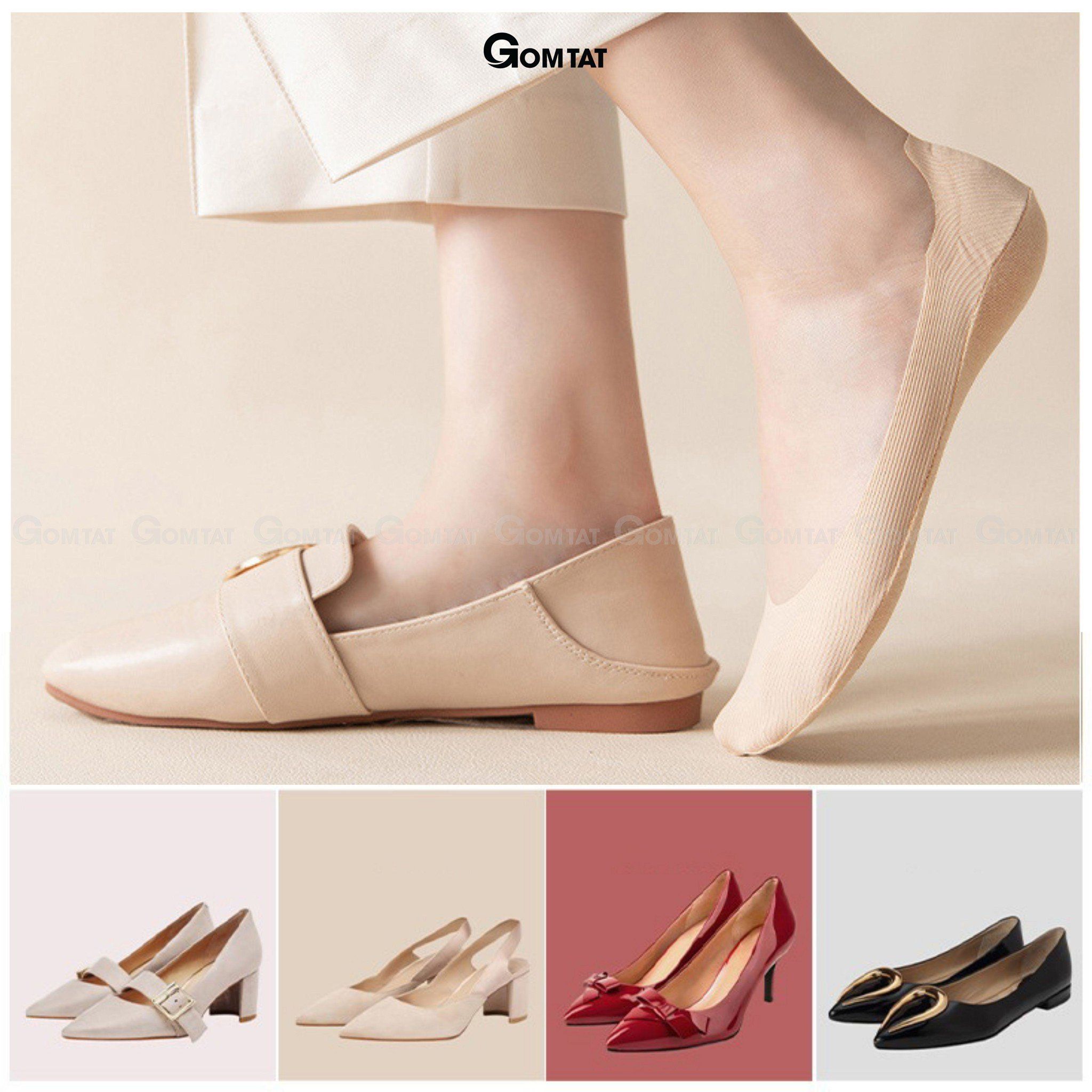 Tất lười nữ GOMTAT chất liệu cotton trơn sọc gân, vớ lười nữ Đen có đệm cao su chống tuột gót, thoáng khí ,Women, Hồng - BUB-KOL-1302-1DOI