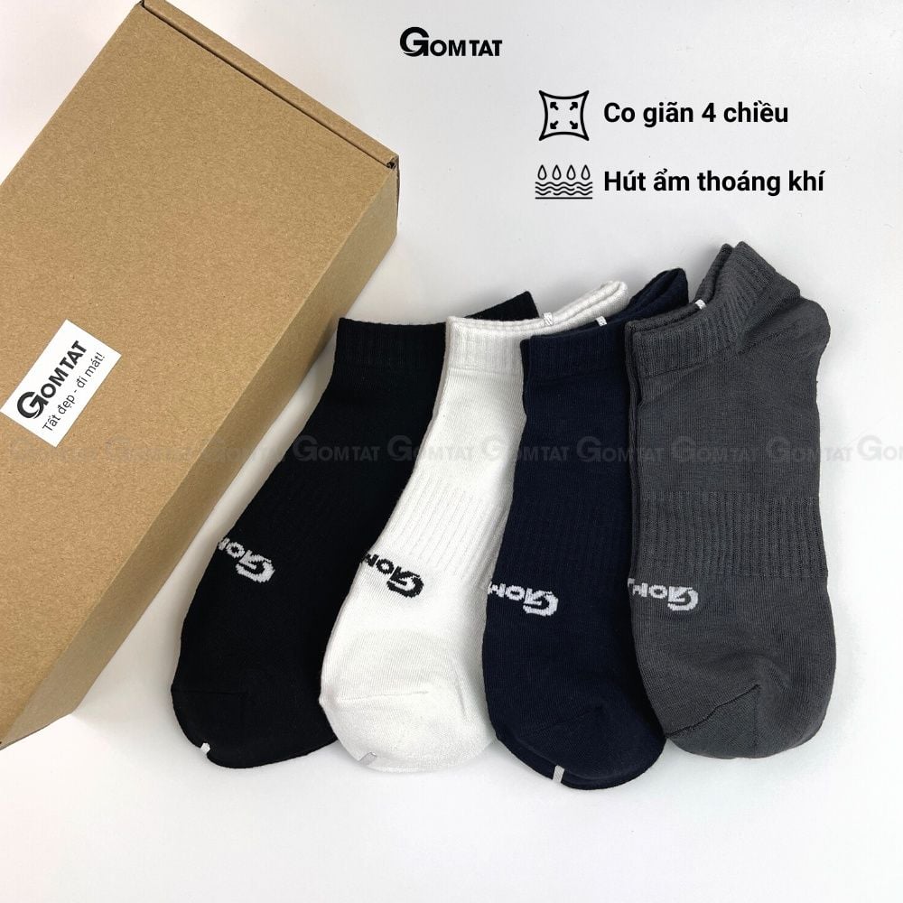 Hộp 4 đôi vớ ngắn nam GOMTAT, chất liệu sợi tre khử mùi tốt, hút ẩm thoáng khí - GOMTAT-TRENGAN-CB4