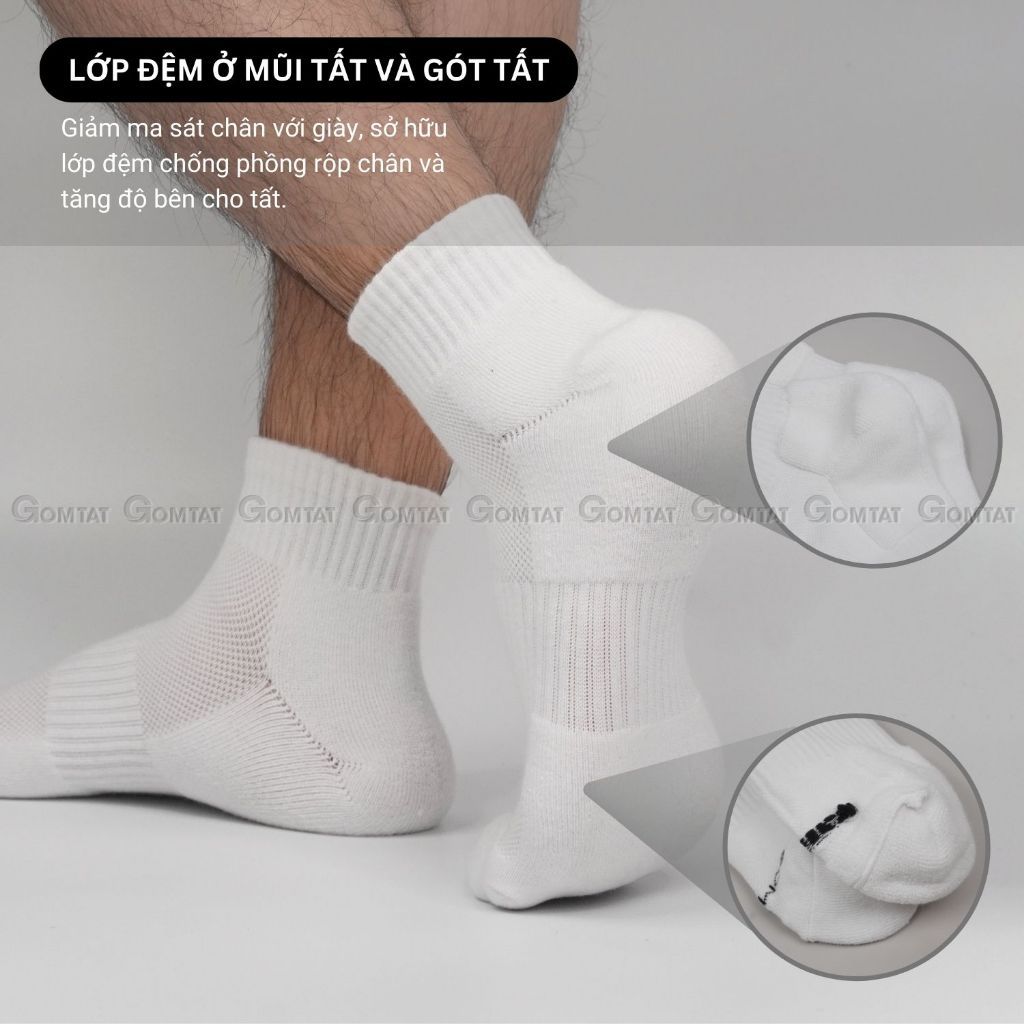 Combo 10 đôi vớ cổ thấp nam nữ GOMTAT, chất liệu cotton hút ẩm khử mùi, có đệm xù êm chân - STA-5009-NGAN-CB10