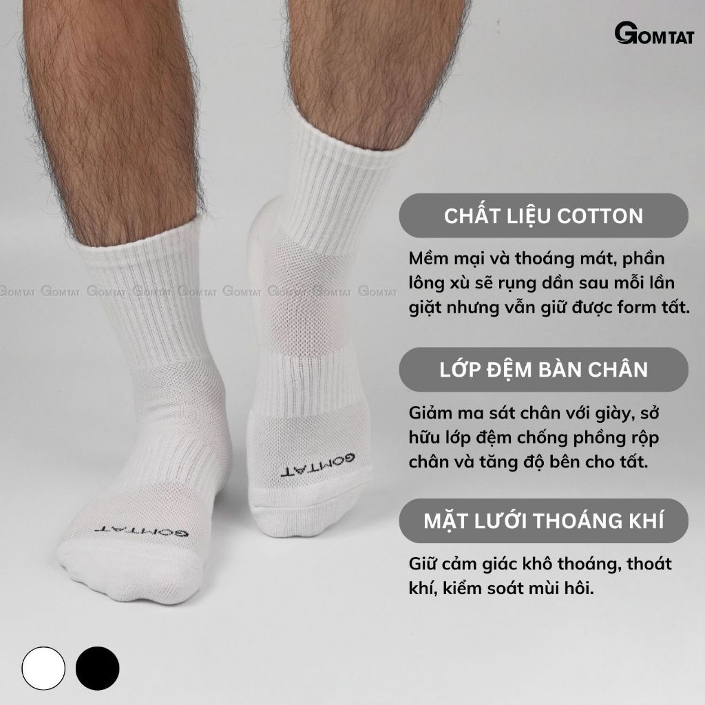 Combo 10 đôi vớ trắng GOMTAT nam nữ cổ cao, chất liệu cotton mềm mại, có lót xù êm chân - STA-5009-CB10