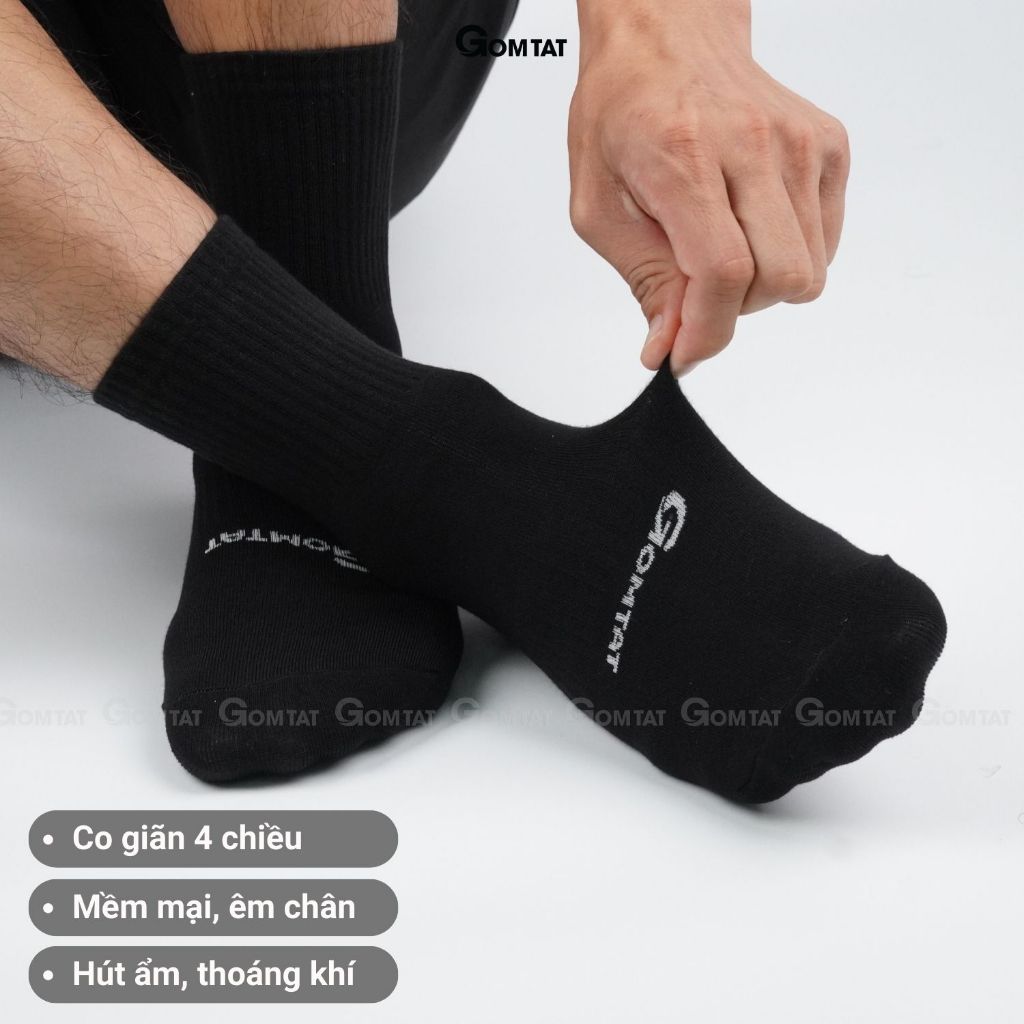 Hộp 4 đôi tất cổ lửng sợi tre nam GOMTAT cao cấp, vớ nam co giãn êm chân - GOMTAT-TRECAO-CB4