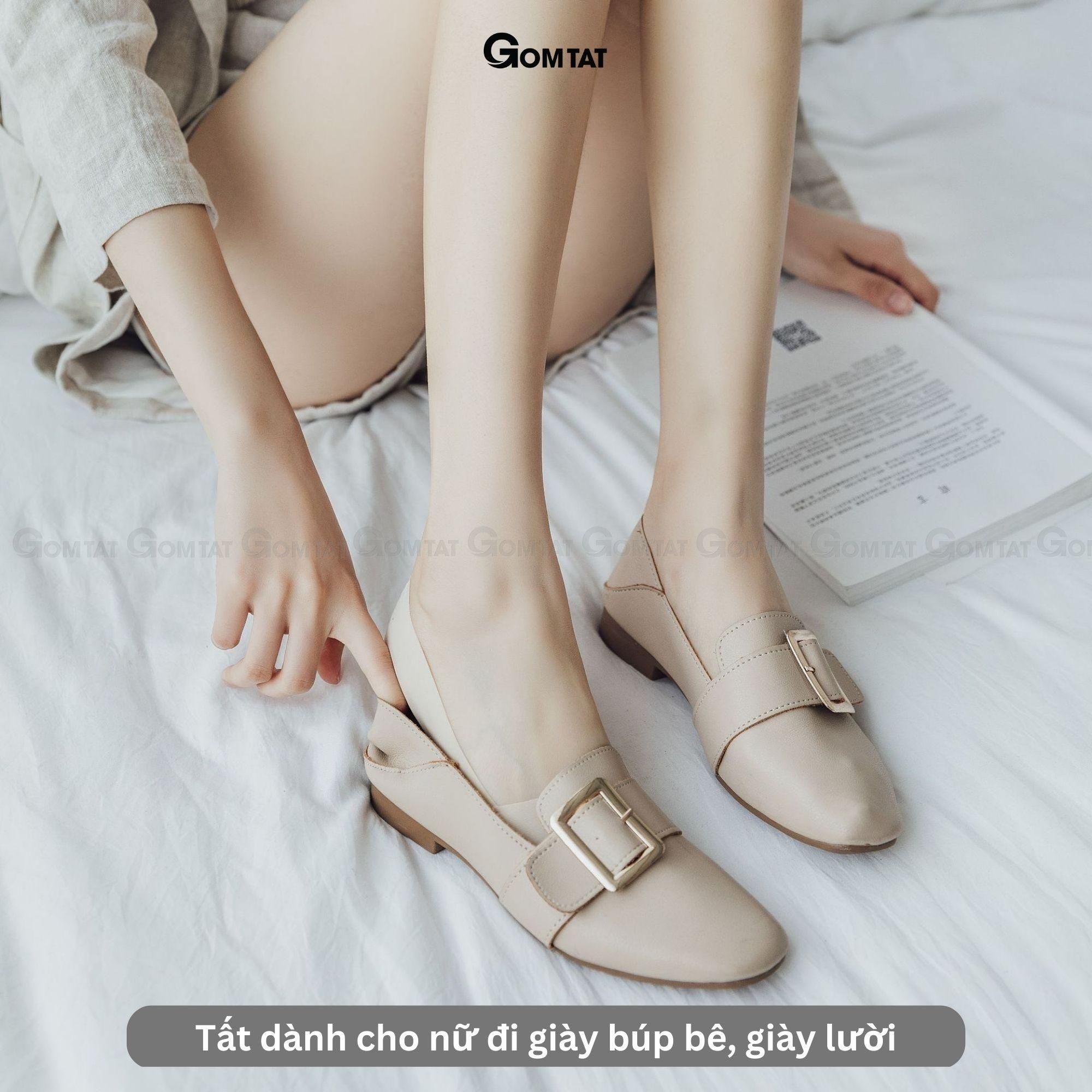 Tất lười lụa nữ GOMTAT mỏng mát, vớ nữ đi giày búp bê chất liệu cotton mềm mại thấm hút thoáng khí, tất nữ đi giày búp bê Cherry, vớ lười lụa nữ - TATLUA-UYE-7002-1DOI