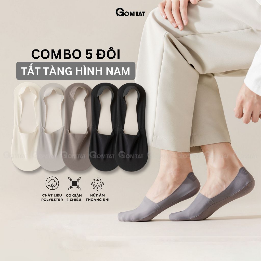 Combo 5 đôi tất lười nam chống tuột gót GOMTAT, vớ tàng hình nam mềm mại, thoáng khí - UYE-7010-CB5