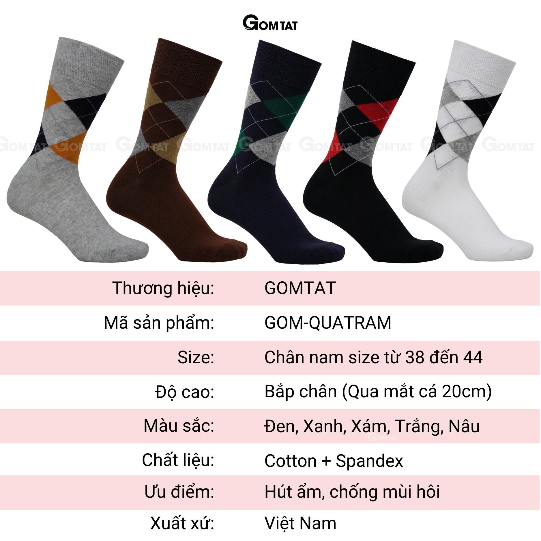 Tất Cổ Cao nam họa tiết quả trám, vớ giày tây nam cao cấp phong cách châu âu, tất giày tây nam, vớ nam công sở QUATRAM-1DOI