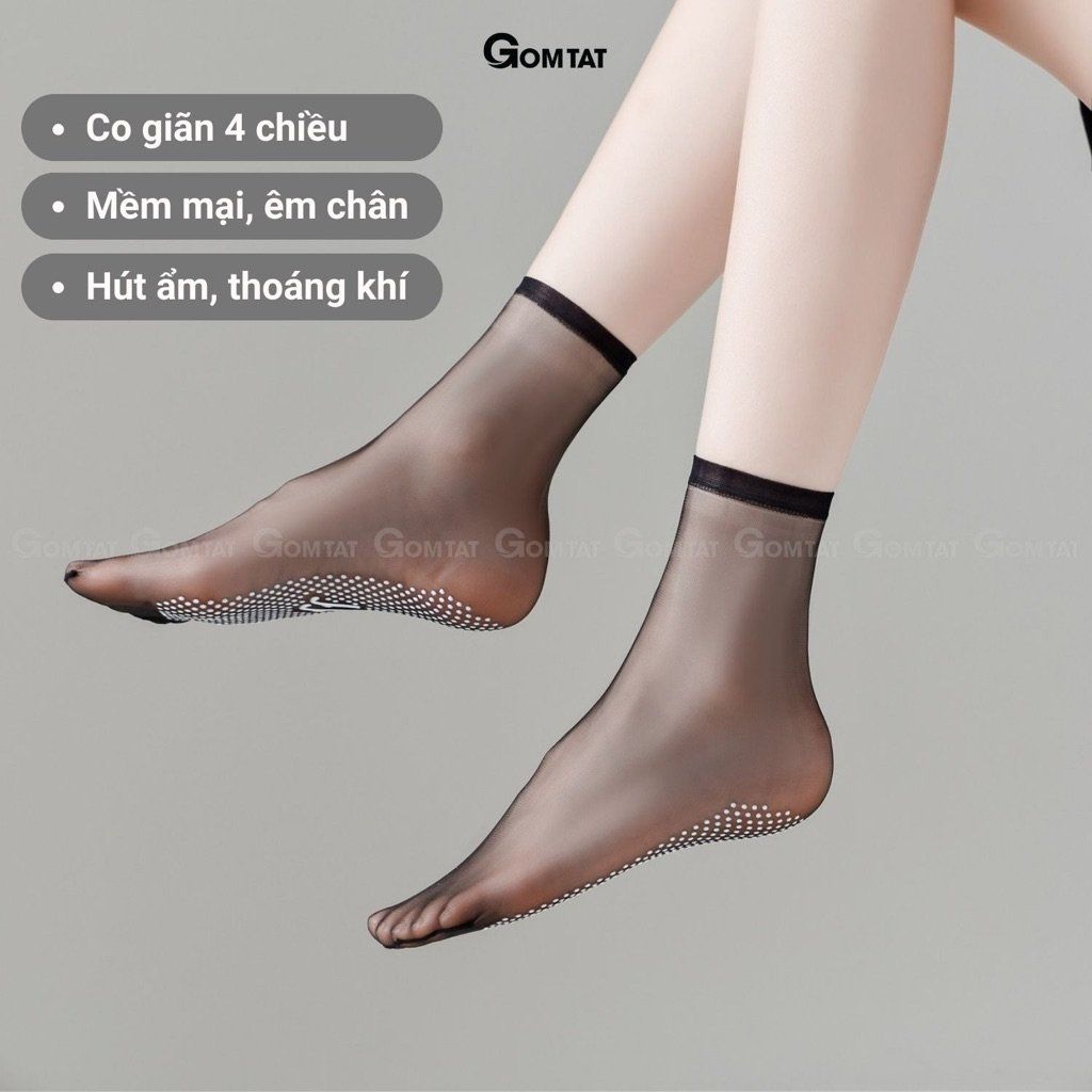 Combo 10 đôi tất da chân cao cổ siêu mỏng GOMTAT, vớ da che khuyết điểm chân nữ có đệm cao su chống trượt - D16-A057