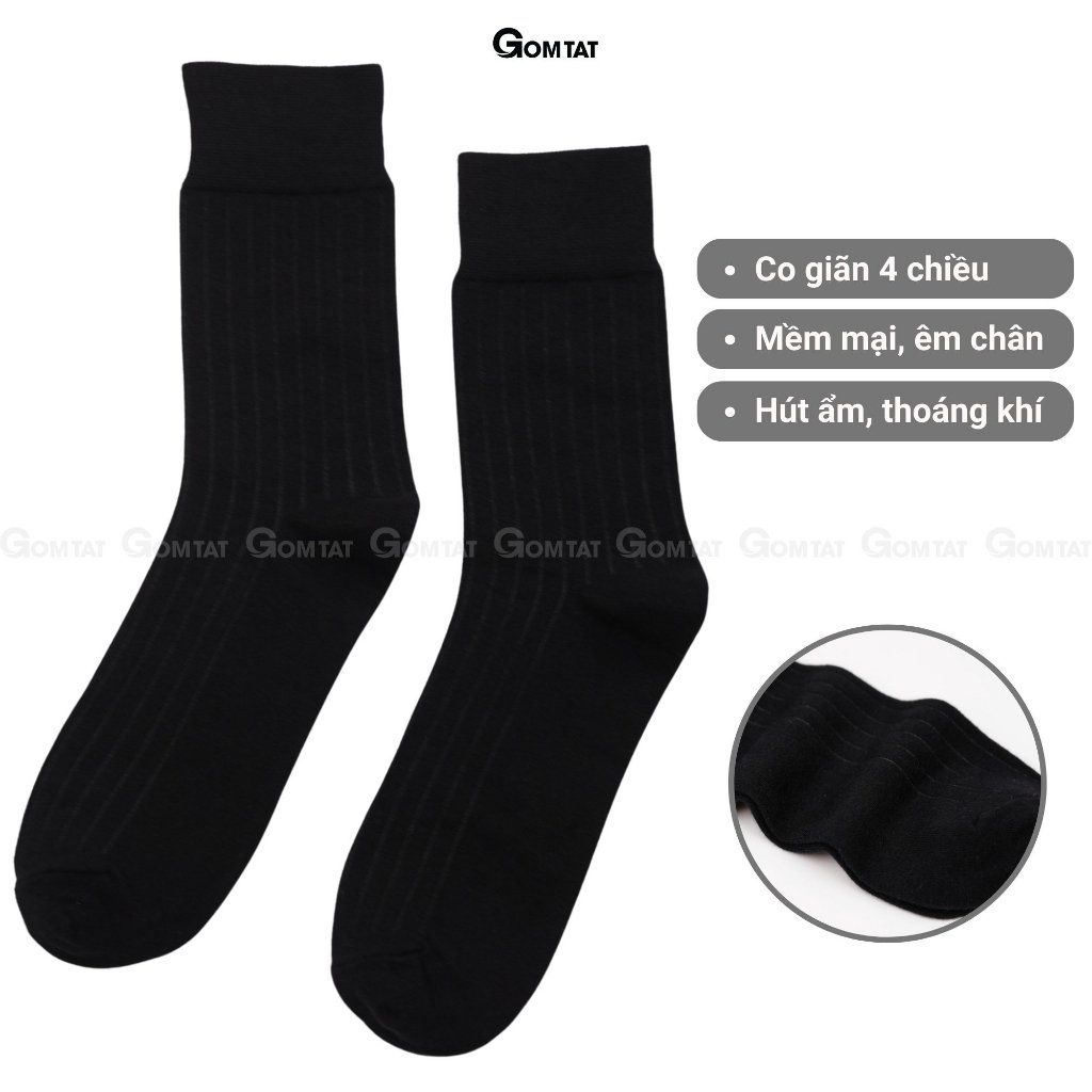 Hộp 5 đôi tất giày tây nam cao cổ GOMTAT mẫu gân chìm, vớ công sở nam cao cấp, thoáng khí - GOM-TAYGANCHIM-DEN-CB5