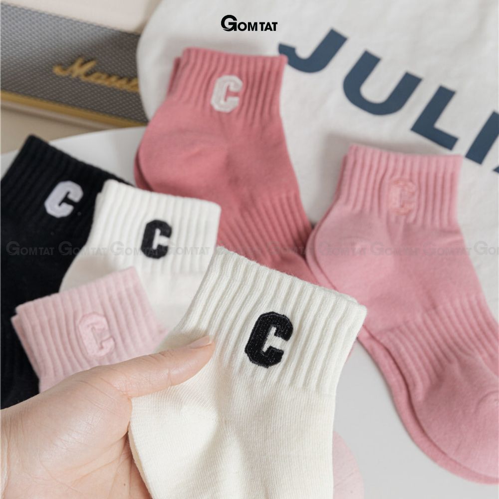 Combo 5 đôi tất nữ cổ ngắn GOMTAT chữ C, chất liệu cotton hút ẩm thoáng khí khử mùi -NGANCHUC-UYE-7004-CB5