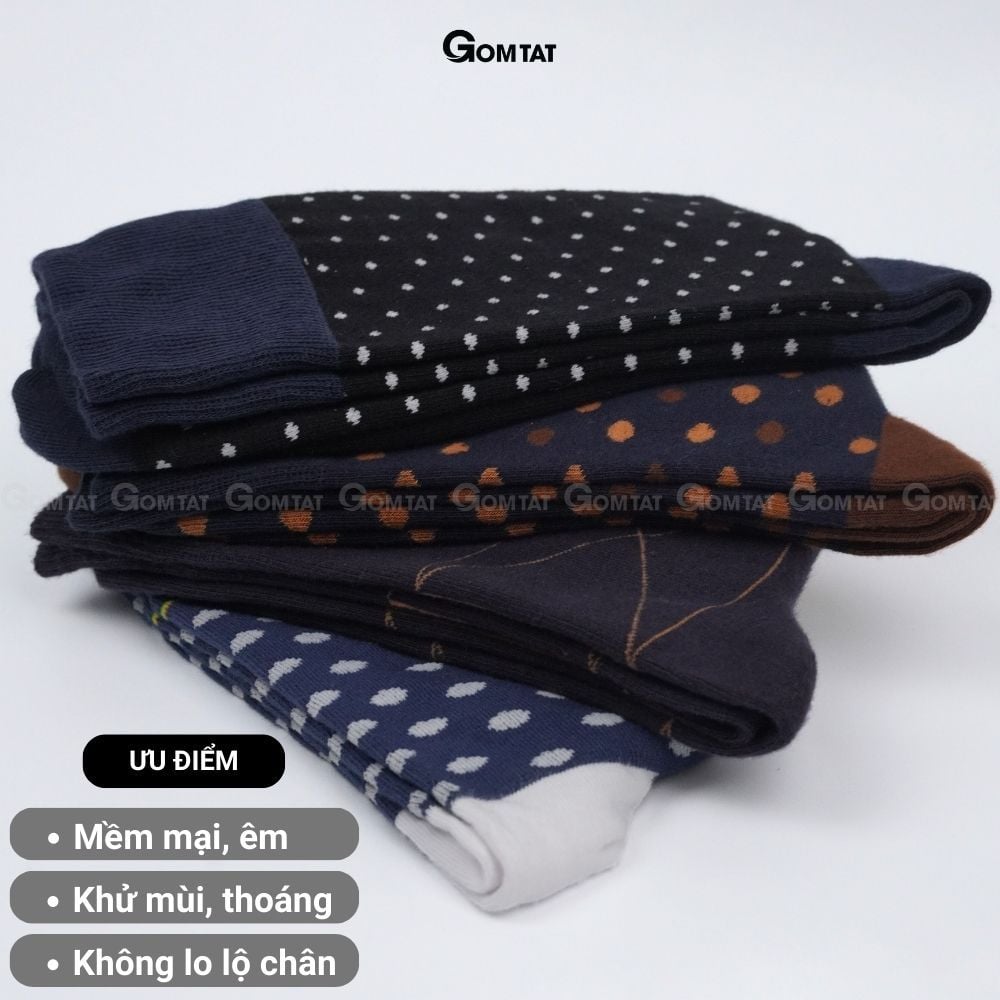 Hộp 4 đôi tất nam cổ cao công sở GOMTAT mẫu MIX06, chất liệu cotton mềm mại thoáng khí  -GOM-MIX06-CB4