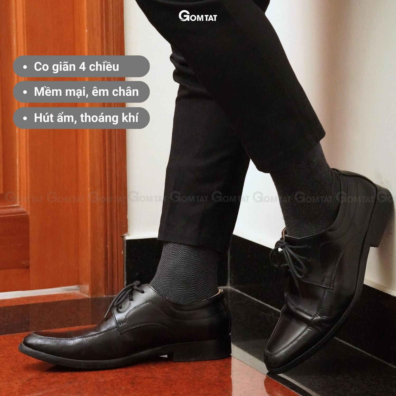 Tất đi giày tây nam cổ cao GOMTAT mẫu sọc xương cá, vớ nam công sở chất liệu cotton cao cấp, thoáng mát êm chân, tất nam công sở, vớ cao cổ nam Menswear - GOM-MIX14-1DOI