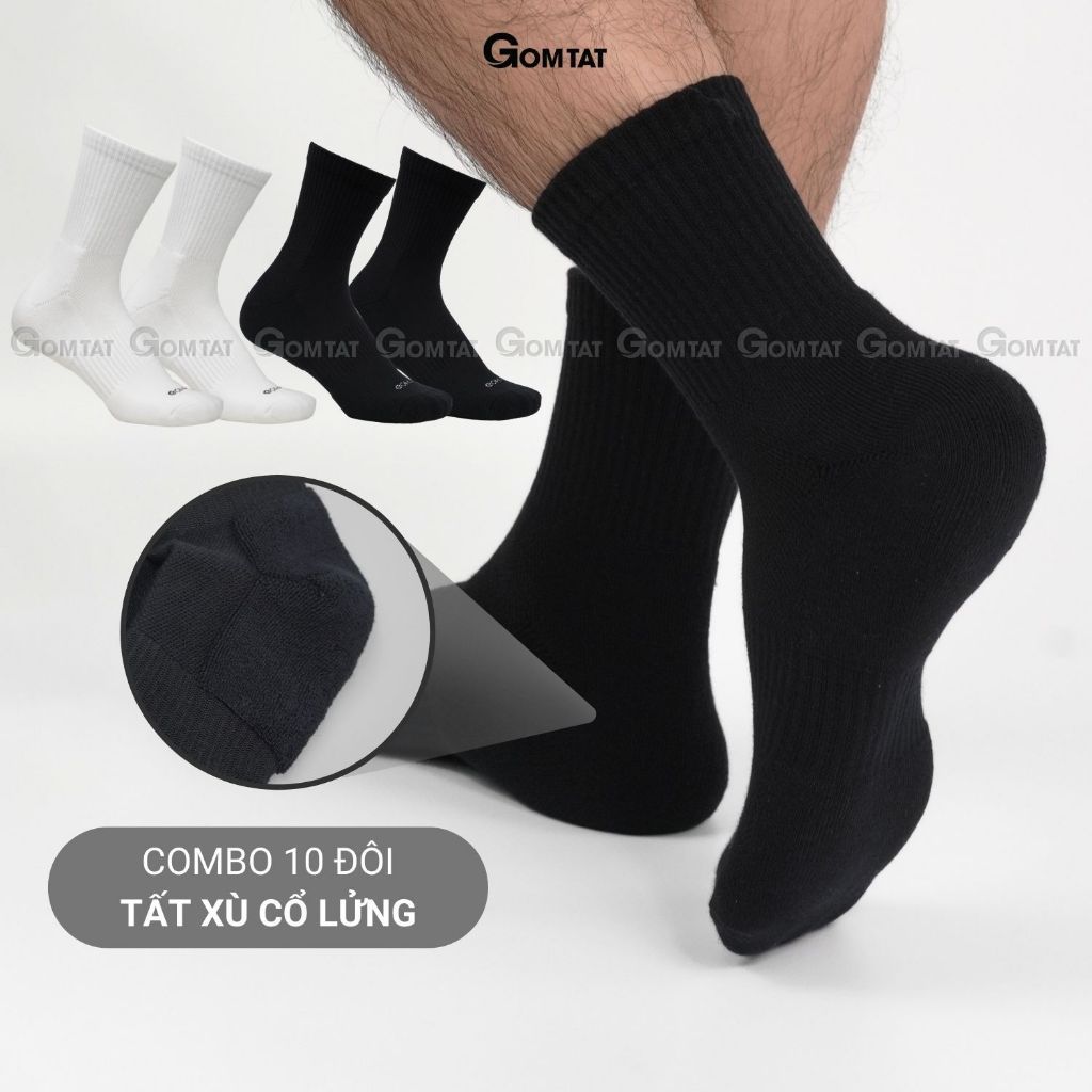Combo 10 đôi tất nam nữ cổ lửng GOMTAT, chất liệu cotton thoáng khí, có đệm lót xù êm ái - STA-5009-TRUNG-CB10