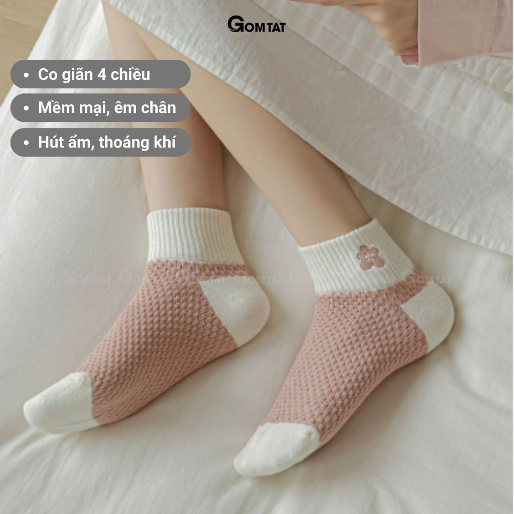 Combo 5 đôi tất vớ nữ cổ ngắn GOMTAT chất liệu cotton cao cấp, khử mùi êm chân, màu sắc siêu xinh - D16-A097