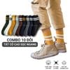 Set 10 đôi vớ cổ cao nam nữ sọc ngang GOMTAT, chất cotton dày dặn mềm mại, thấm hút tốt - CB202-CB10