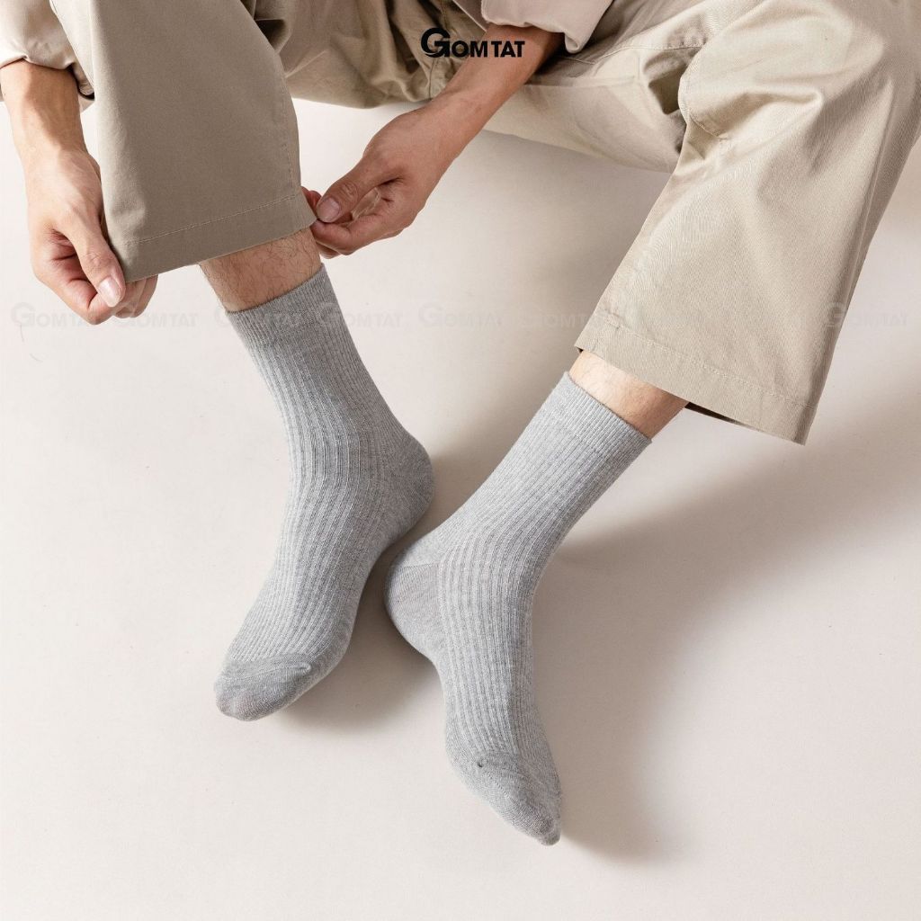 Set 5 đôi tất vớ nam cổ cao GOMTAT, hoạ tiết gân chìm, chất liệu cotton dày dặn thoáng khí - CAOTRON-FIVE-2001-CB5