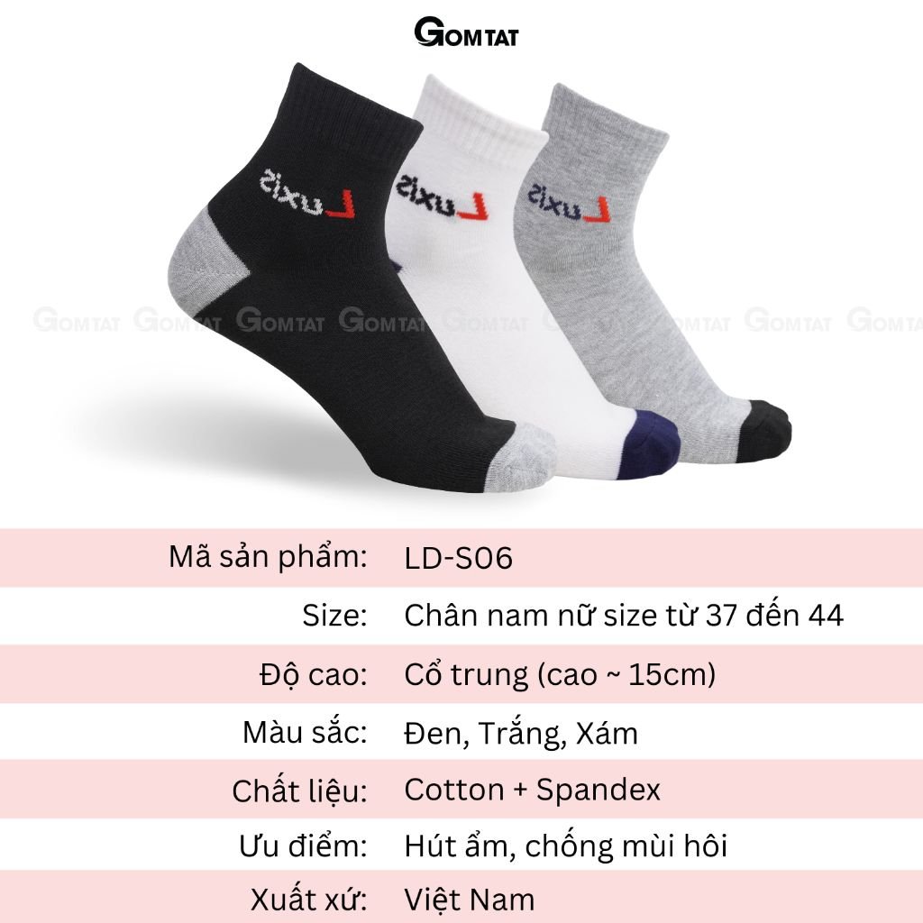 Combo 5 đôi vớ cổ cao nam nữ GOMTAT cao cấp, tất cổ cao nam nữ chất cotton mềm mịn hút ẩm thoáng khí - LUXIS-LD-S06-CB5